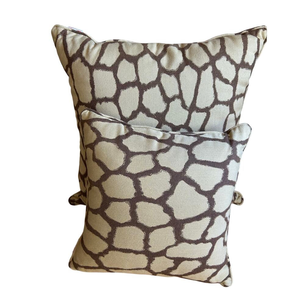 2 Sunbrella indoor outdoor decorative throw pillows giraffe print pattern